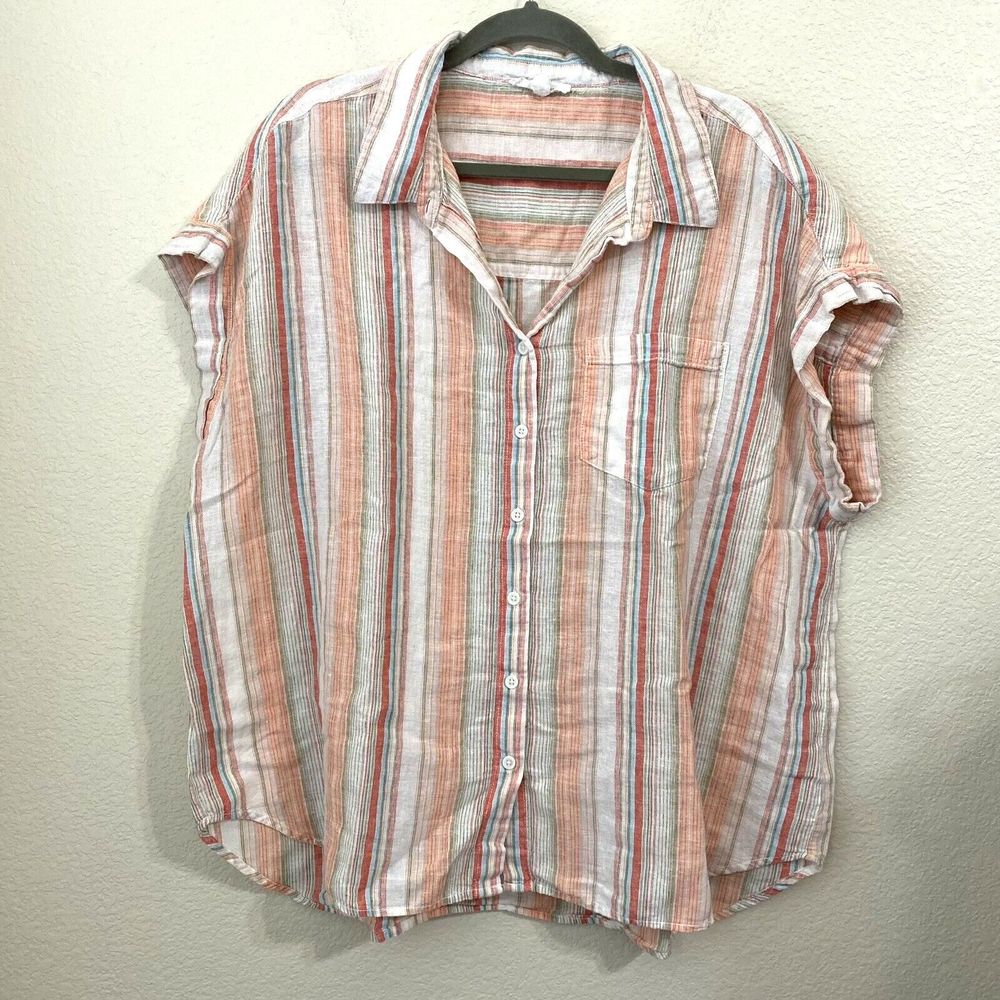 Beach Lunch Lounge Shirt Womens Size 2X Linen Blend Stripes Orange